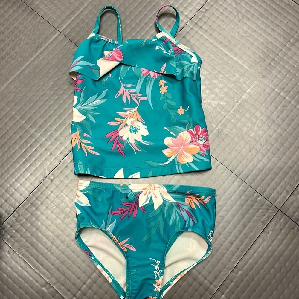 OSHKOSH GIRLS 2 PIECE SWIMWEAR TANKINI SIZE 18 MONTHS GREEN TROPICAL